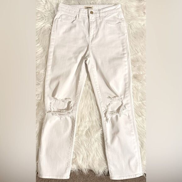L’AGENCE ‘Audrina’ High Rise Jean In Blanc Worn Destruct Size 25 - Picture 5 of 12